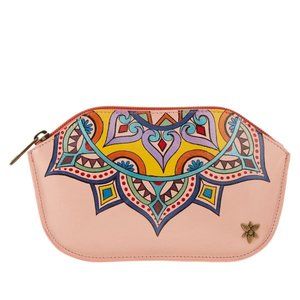 NWT Anuschka Hand Painted Leather  Cosmetic Bag Pouch Pink